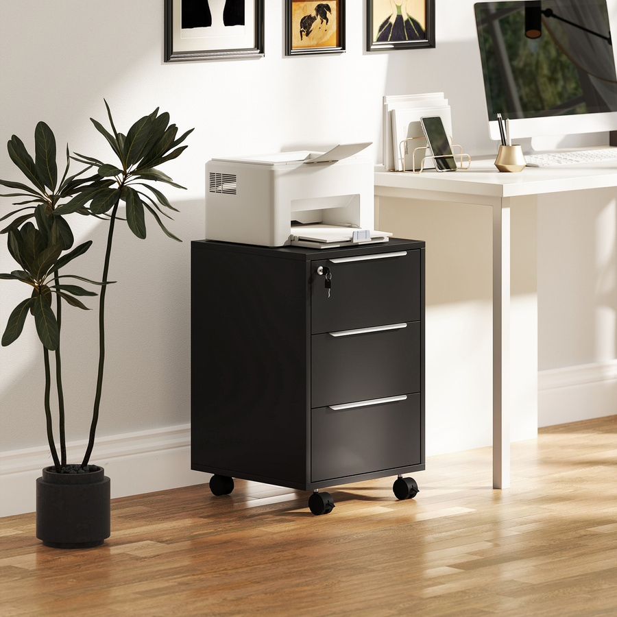 HOMCOM Bürocontainer mit 3 Schubladen und Schloss in Schwarz, Rollcontainer für Dokumente und Drucker, B/T/H: 40 x 40 x 63,5 cm - Bild 2