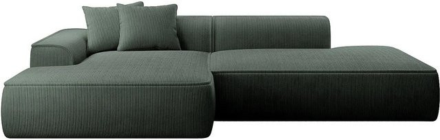 Vente-unique Sofa Erynel in Tannengrün mit Cord-Bezug, L-Form, Breite: 305 cm - Bild 1
