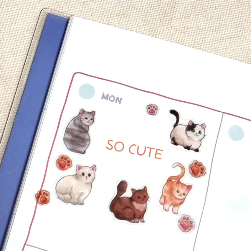 BONITO Nette Katze mit Erdbeere PVC Aufkleber für Scrapbooking und Journaling in Mehrfarbig - Bild 3