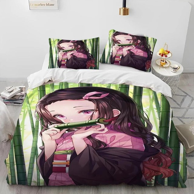 3-teiliges Demon Slayer Anime Bettwäscheset aus Mikrofaser, bedrucktes Queen-Set mit Bettbezug und Kissenbezügen, Mehrfarbig, B/H: 210 x 210 cm - Bild 1