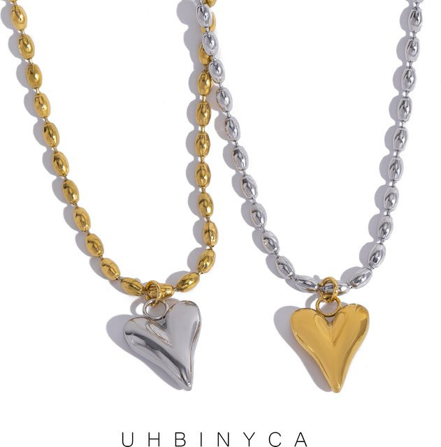 UHBINYCA Halskette, 18 Karat vergoldeter Edelstahl, Herz-Anhänger, Perle, Damen - Bild 1