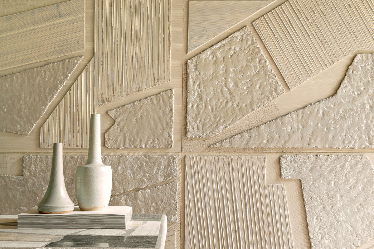 CMO Paris Tapete Gesso Fresque Sable B in Sand, Gold und Beige mit abstraktem Streifenmuster und modernem Mural-Design aus Vlies - Bild 3