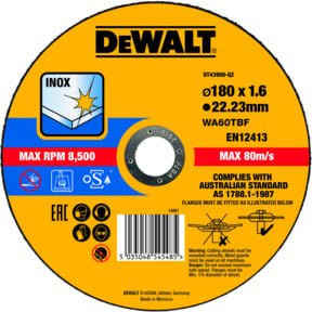 DeWalt High Performance Trennscheibe für Edelstahl, Gelb, Durchmesser: 180 mm, Dicke: 1,6 mm - Bild 1