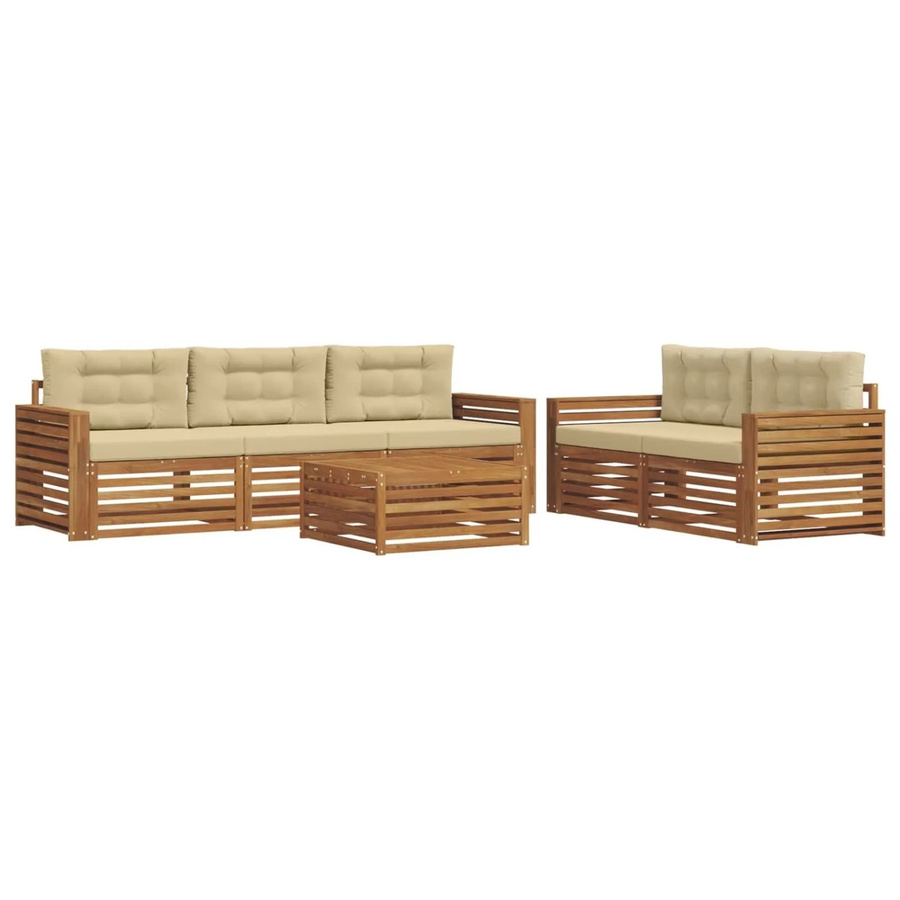 vidaXL Outdoor-Sofagarnitur 6-teilig aus Akazienholz mit Kissen in Natur und Beige - Bild 2