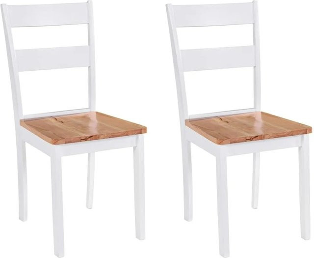 Set aus 2 vidaXL Esszimmerstühlen aus weiß lackiertem Gummibaumholz in klassischem Design - Bild 1