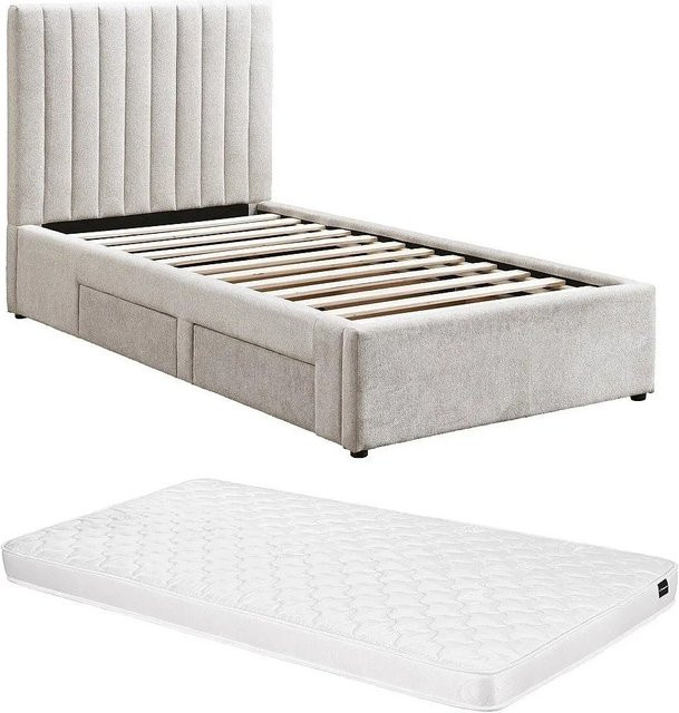 Vente-unique Bettrahmen Sarah Beige mit Schubladen, B/T/H: 90 x 190 x 104 cm - Bild 1