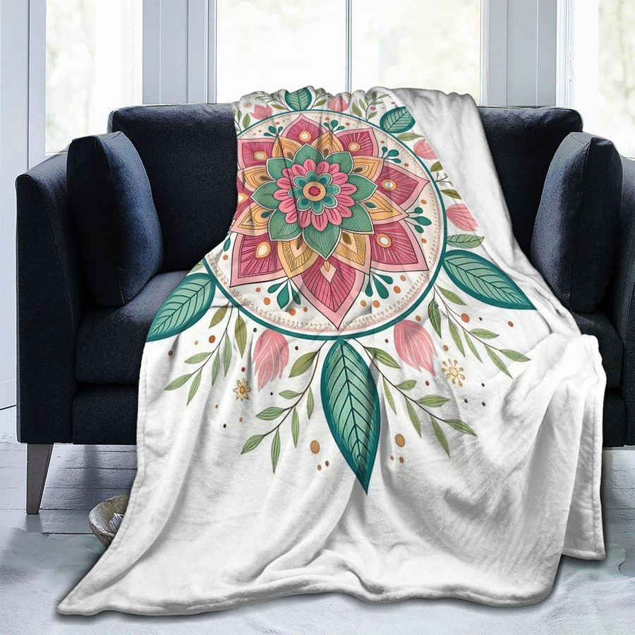 YunhengTechnology Mandala Fleece-Kuscheldecke mit Bohemia-Blumenmuster, Mehrfarbig, B/B: 100 x 150 cm - Bild 2