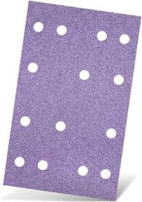 Menzer Klett-Schleifblätter für Exzenterschleifer, Körnung K320, 14-Loch, Farbe Lila, B: 13,3 cm x B: 8,0 cm, VE 50 Stück - Bild 1