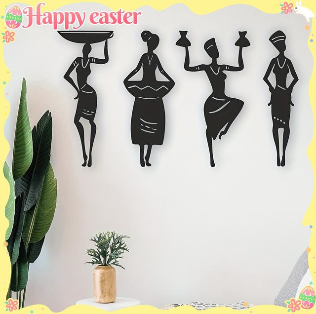 4-teilige Afrikanische Frauen-Silhouetten Metall-Wandkunst in Schwarz von DDPNKL für deine ethnische Wohnraumdekoration - Bild 1