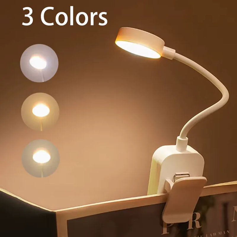 Runtowo LED-Leseleuchte in Weiß, batteriebetriebbare Clip-Leuchte mit 3 Farbmodi, stufenlos dimmbar und Augenschutz für Home Office und zum Lesen - Bild 7