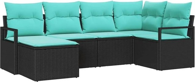 vidaXL Gartenmöbel Set aus Polyrattan in Schwarz mit 6 Teilen, L-Form Lounge-Garnitur mit Kissen und Ottoman für Terrasse und Garten - Bild 1