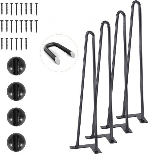 VEVOR 4er-Set Hairpin Tischbeine aus Kohlenstoffstahl in Schwarz, Höhe: 48,2 cm, Montageplatte: 11 x 11 cm - Bild 1