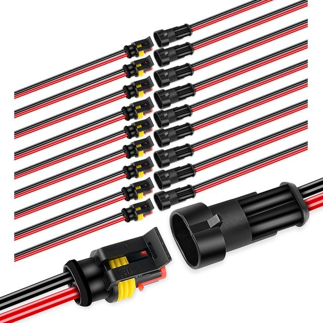 5/10 Paar wasserdichte 2-polige Wege-Stecker Set mit männlichen und weiblichen Steckverbindern in Schwarz für Auto, LKW und Boot, geeignet für 16 AWG-Draht - Bild 1