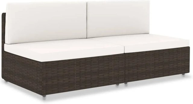 vidaXL Modulares 2-Sitzer-Sofa aus braunem PE-Rattan mit Stoffpolstern und Metallrahmen - Bild 1