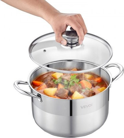 VEVOR Edelstahl Kochtopf mit Glasdeckel, 7,6 l, Silber, Induktionsgeeignet - Bild 1