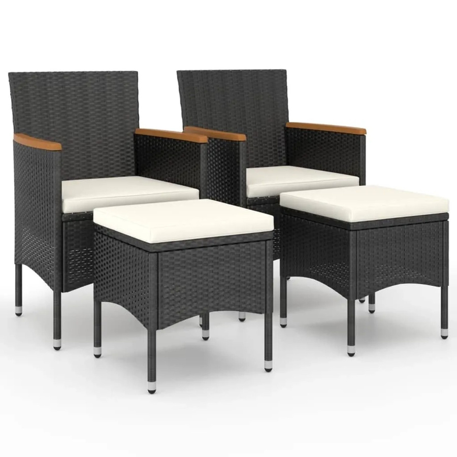 Furnicato Gartenstuhl Set 4-teilig in Schwarz und Cremeweiß, B: 53 cm, T: 58 cm, H: 84 cm - Bild 2