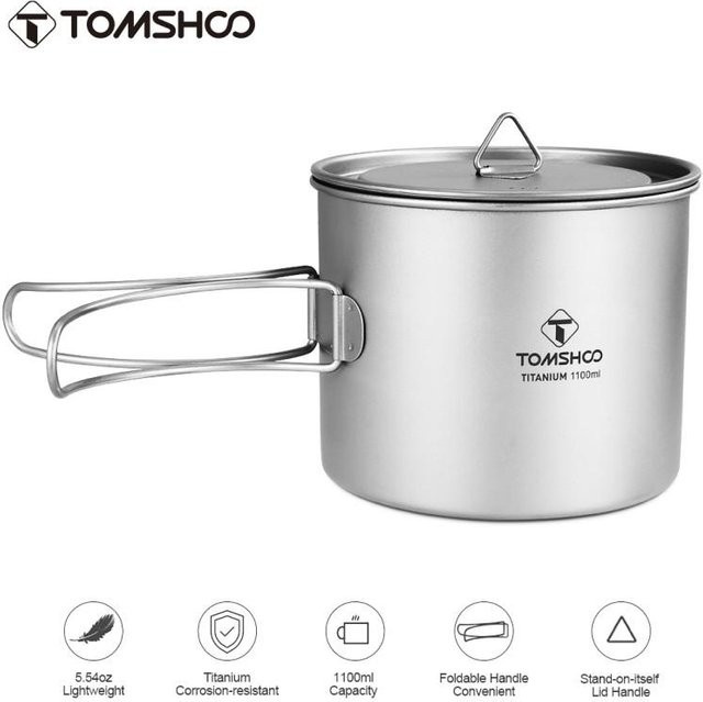 TOMSHOO Ultraleichter Outdoor-Campingbecher aus Titan, 1100 ml, Blau - Bild 1