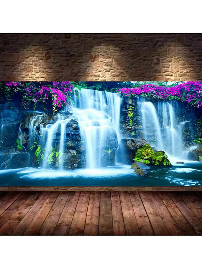 Fullcang Diamantmalerei-Set Landschaft Wasserfall als DIY Mosaik-Stickerei in Mehrfarbig, Durchmesser: 80 cm - Bild 3