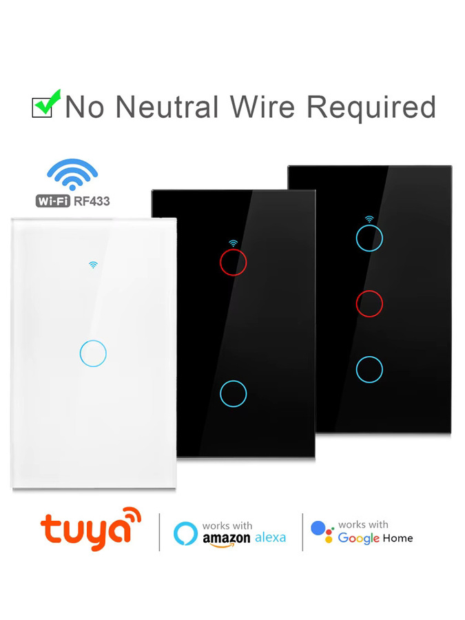 Tuya WiFi Smart Light Switch US Typ 120 Wand-Touch-Schalter in Weiß, kompatibel mit Amazon Alexa und Google Assistant, mit oder ohne Neutralleiter - Bild 3