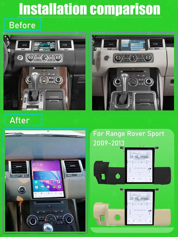 YANFU Autoradio mit Carplay, GPS Navigation und Touchscreen für Land Rover Range Rover Sport L320 (2009-2013), Schwarz - Bild 2