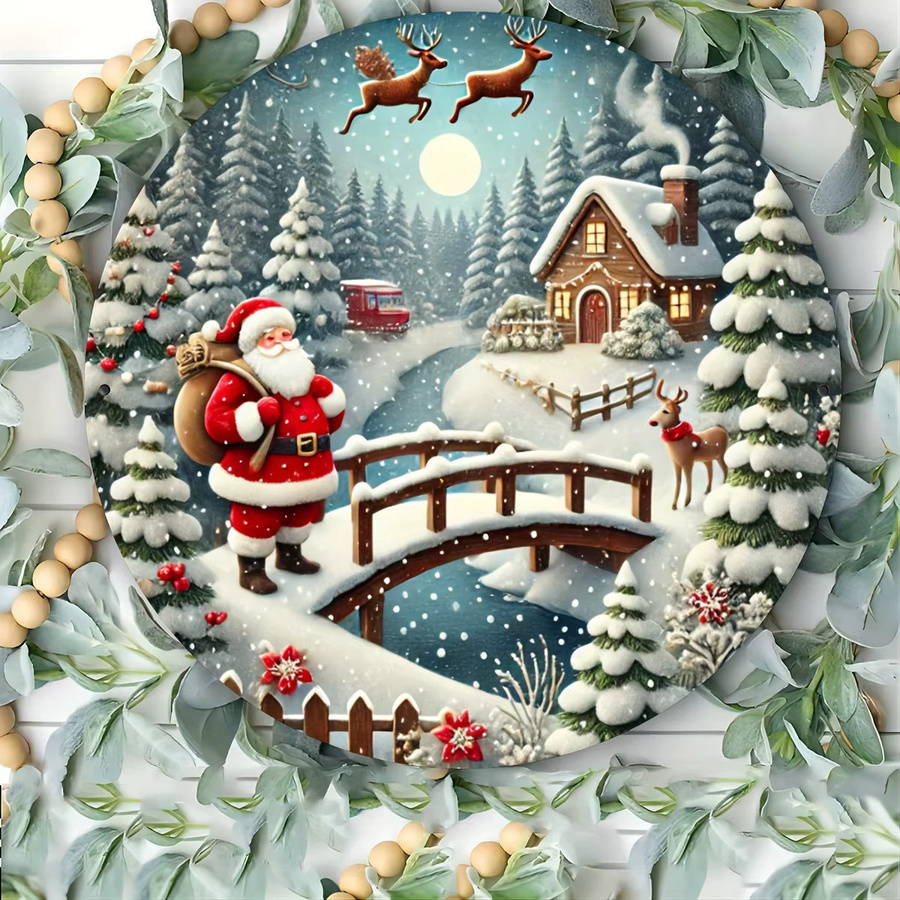 Potdemiel Weihnachtsdeko Aluminiumfolien-Gravurkunst Vintage verschneite Brücke und Bäume, Schwarz, Durchmesser: 20,3 cm - Bild 3
