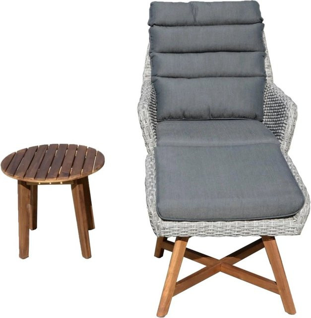 DELUKE Gartenmöbel Set TOKIO Loungegruppe aus Akazienholz und Kunststoffgeflecht in Grau, B/T/H: 85 x 65 x 95 cm - Bild 1