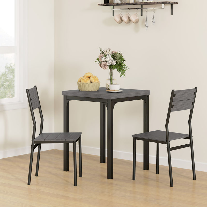 HOMCOM 3-teilige Essgruppe in Grau mit Esstisch und 2 Stühlen aus MDF und Stahlrahmen - Bild 2