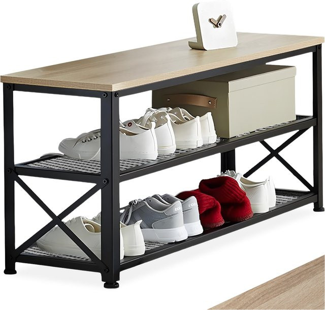 tectake Schuhregal Industrial Style in Braun mit Holzoptik, B/T/H: 101 x 30,5 x 45,5 cm - Bild 1