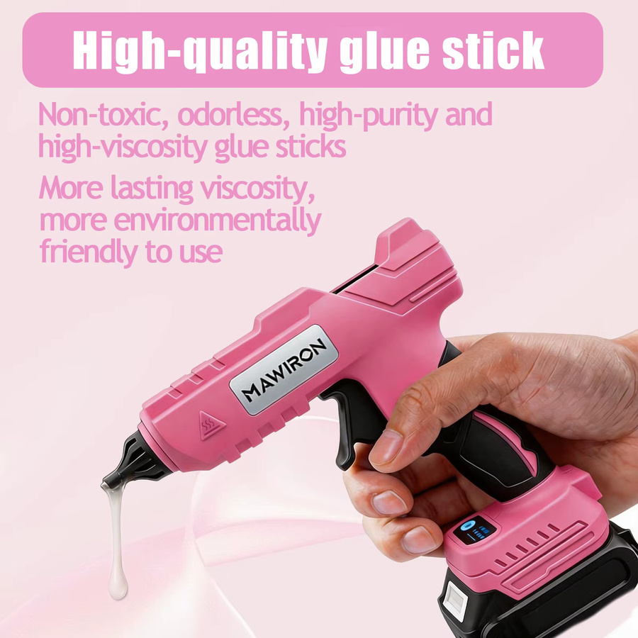 TEETOK Elektrische Heißklebepistole in Pink mit 2 Akkus, Ladegerät und 11 mm Klebestiften für DIY-Bastelarbeiten - Bild 3
