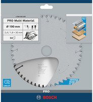 Bosch Pro Multi Material Kreissägeblatt mit Hartmetallzähnen, Farbe: Silber, Durchmesser: 190 mm, Bohrung: 30 mm, Zähneanzahl: 54 - Bild 2