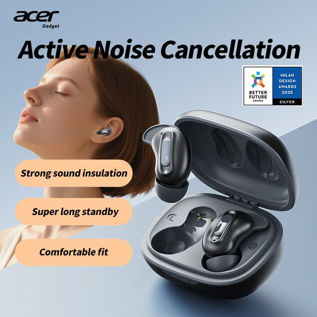 Acer Ohr562 Kabellose Bluetooth In-Ear Kopfhörer mit Aktiver Geräuschunterdrückung ANC und Ladeetui in Schwarz oder Beige - Bild 1