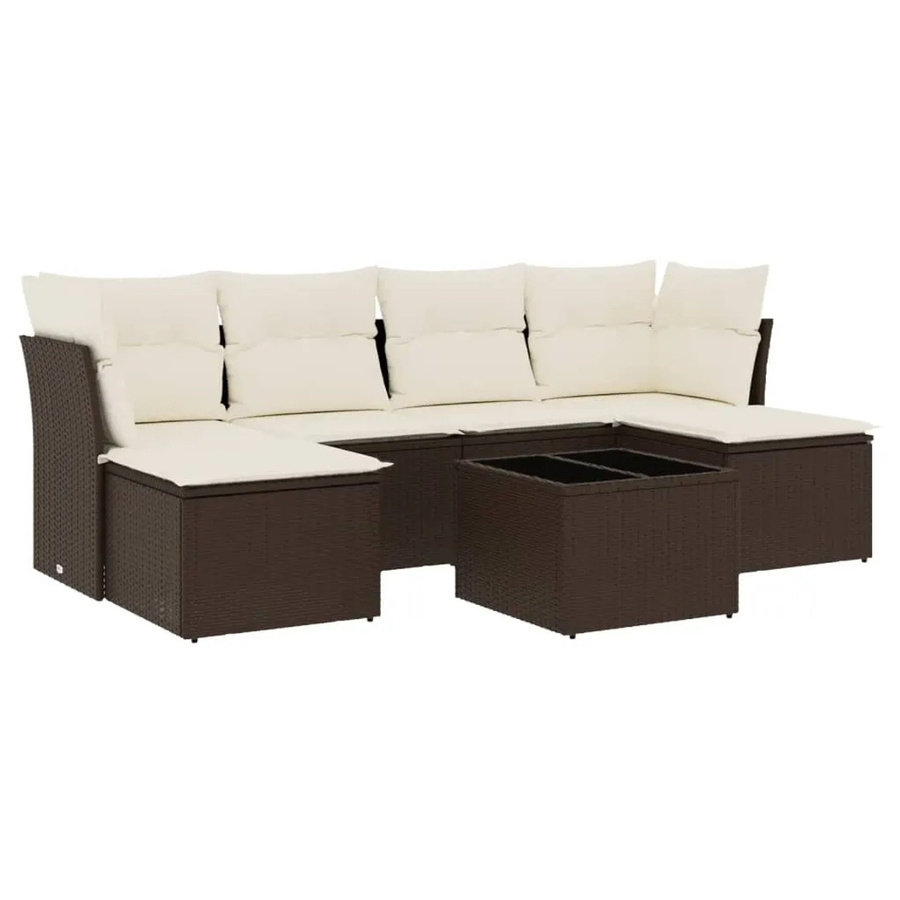 vidaXL 7-teilige Garten-Sitzgruppe in L-Form mit Kissen, Braun, Polyrattan und Metallrahmen - Bild 2