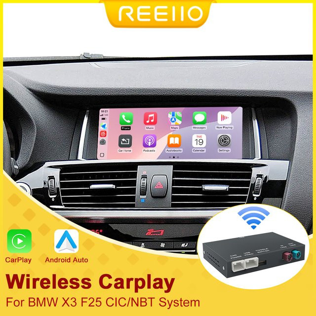 REEIIO Drahtloser CarPlay und Android Auto Decoder mit Mirror Link für BMW X3 F25 G01 NBT/CIC System, Schwarz - Bild 1