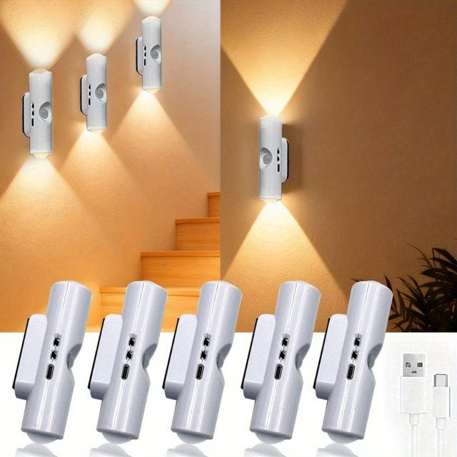 ZTree LED-Wandleuchte mit Bewegungsmelder in Weiß, USB wiederaufladbares Nachtlicht für Schlafzimmer, Flur, Treppe und Büro - Bild 1