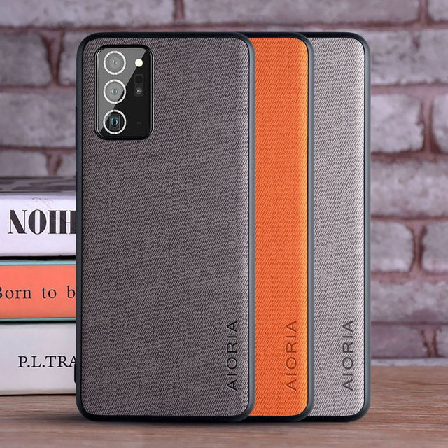 Lederhülle für Samsung Galaxy Note 20 Ultra, Note 20, Note 10 und Note 9 in Grau aus weichem TPU und Harttextilien - Bild 1