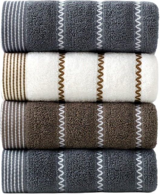 Inyahome Handtuch-Set aus Baumwolle, braun gestreift, weich und saugfähig - Bild 1