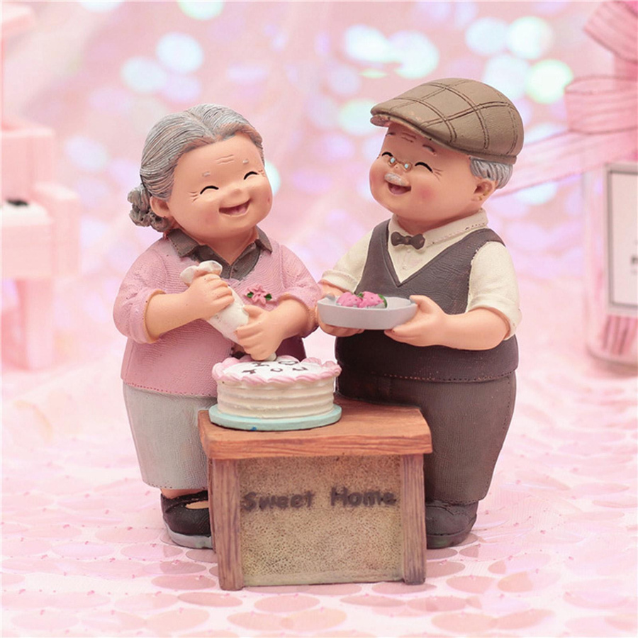 OutsideWorld Paar Figurine Glückliches älteres Ehepaar als Harz-Statue für Hochzeit und Home Decor, B/T/H: 9,5 x 11,5 x 13,5 cm - Bild 3