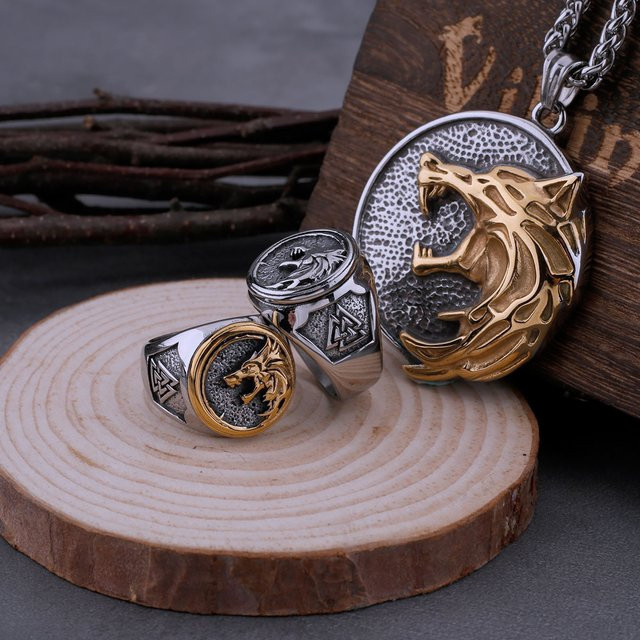 Ring Wolf Kopf Odin Rune, Edelstahl, Herren - Bild 1