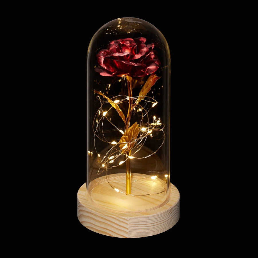 Relaxdays Deko-Rose im Glas aus Borosilikatglas in Rot und Gold mit LED Lichterkette, Höhe: 22 cm, Breite: 11 cm - Bild 2