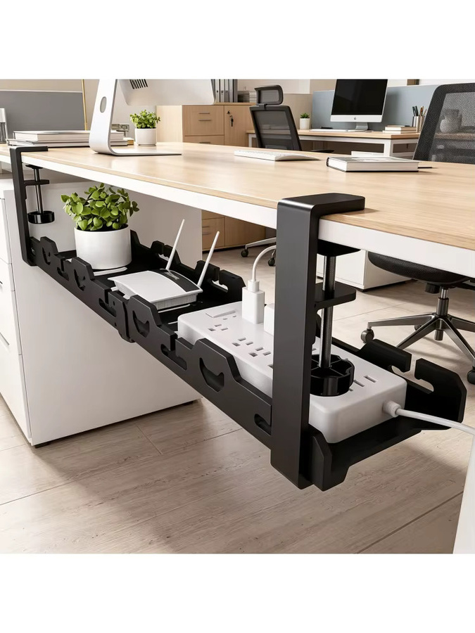 Teleskopisches Metall-Aufbewahrungsregal in Schwarz für das Kabelmanagement unter dem Schreibtisch zur Organisation im Home Office - Bild 7