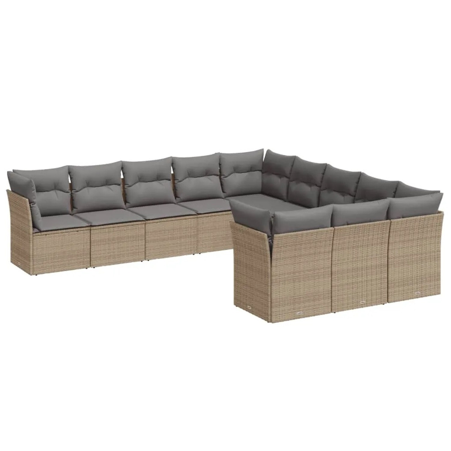 vidaXL 11-tlg Garten-Sofagarnitur in L-Form aus Poly-Rattan mit Kissen und Stauraum, Beige - Bild 2