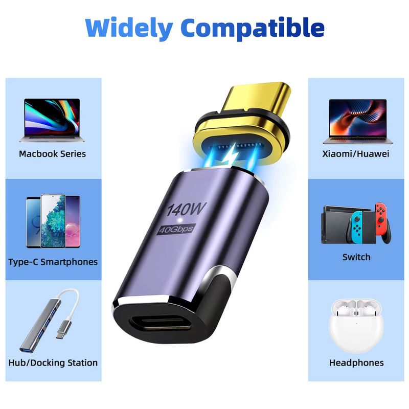 Nnbili Magnetischer USB-C zu USB-C Adapter, 140W Schnellladekabel mit Thunderbolt 3 Unterstützung, 40Gbps und 8K @ 60Hz, Farbe: Silber - Bild 5