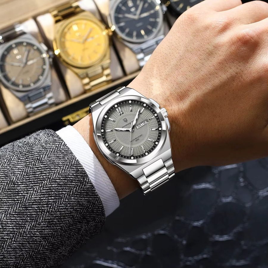 POEDAGAR Armbanduhr Edelstahl, Quarz, Silber, Herren - Bild 6