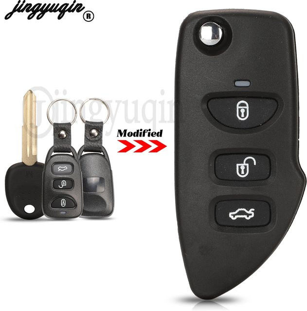 Jingyuqin Modifiziertes Fernbedienungs-Autoschlüsselgehäuse mit 3 Tasten für Hyundai Santa Fe, Sonica, Trajet XG und KIA Sorento 2002-2009, Schwarz - Bild 1