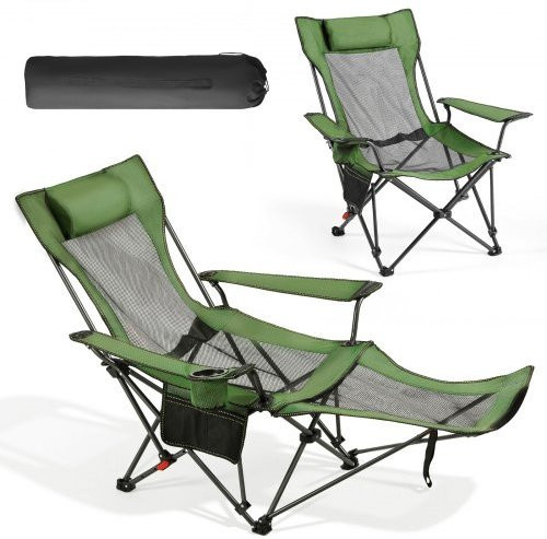 VEVOR Campingstuhl faltbar in Grün mit 4 verstellbaren Positionen, Liegestuhl mit Kopfstütze, Fußstütze und Getränkehalter aus Mesh und Oxford-Stoff für Erwachsene - Bild 1