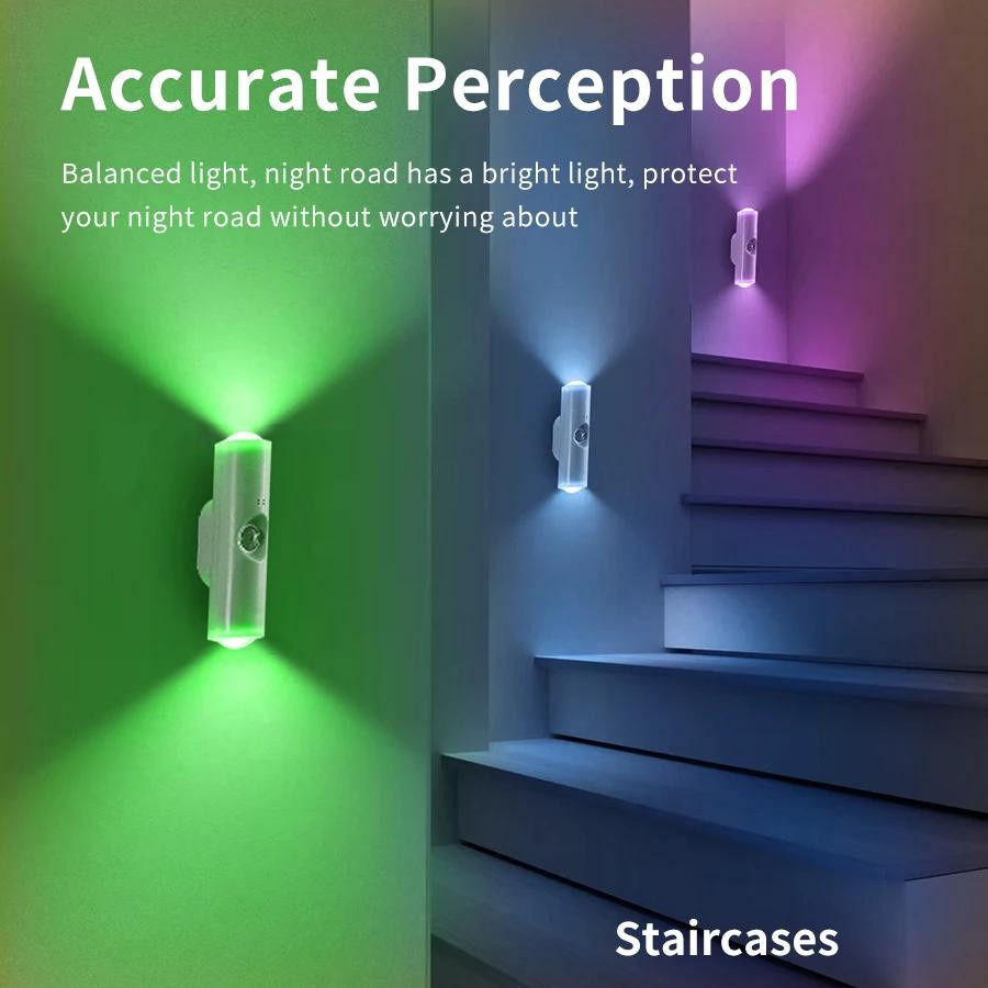 YJMP Super Lighting 2er-Set wiederaufladbare magnetische LED-Nachtlichter mit Bewegungssensor und RGB-Sonnenuntergangseffekt in Multicolour für Schrank, Treppe und Flur - Bild 6