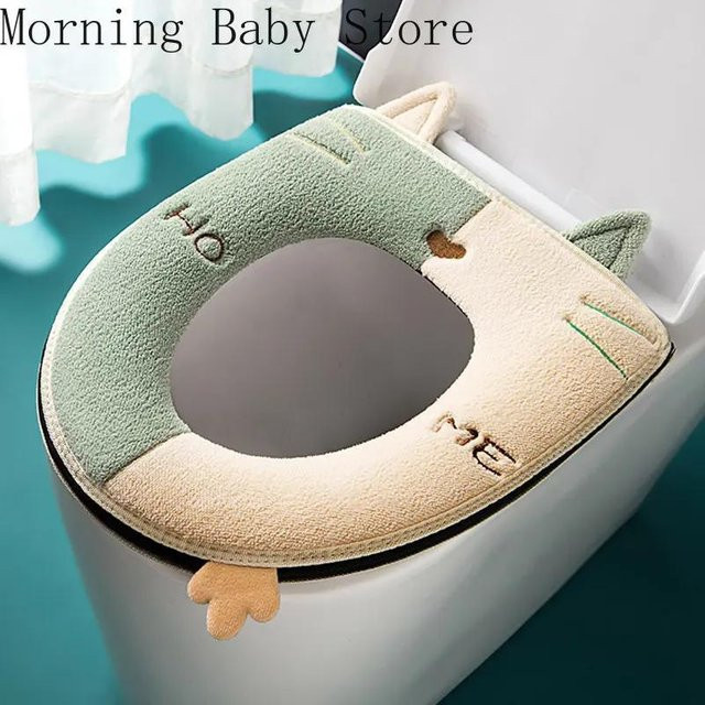 Yiran Furniture Toilettenmatte in Katzenform aus Plüsch mit Griff, Grün - Bild 1