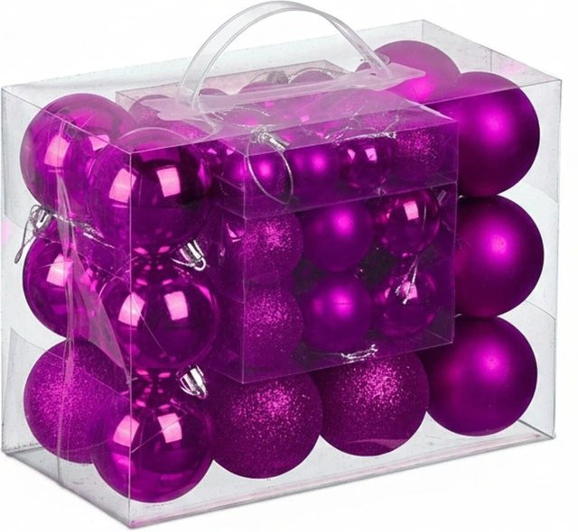 Relaxdays Weihnachtskugeln 50er Set in Pink aus Kunststoff, bruchsicher mit glänzenden und matten Oberflächen - Bild 1