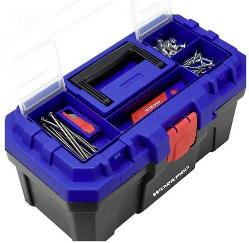 WorkPro WP283001 Werkzeugkasten unbestückt aus Kunststoff, Blau/Schwarz, B: 41,0 cm, T: 23,0 cm, H: 20,5 cm - Bild 1