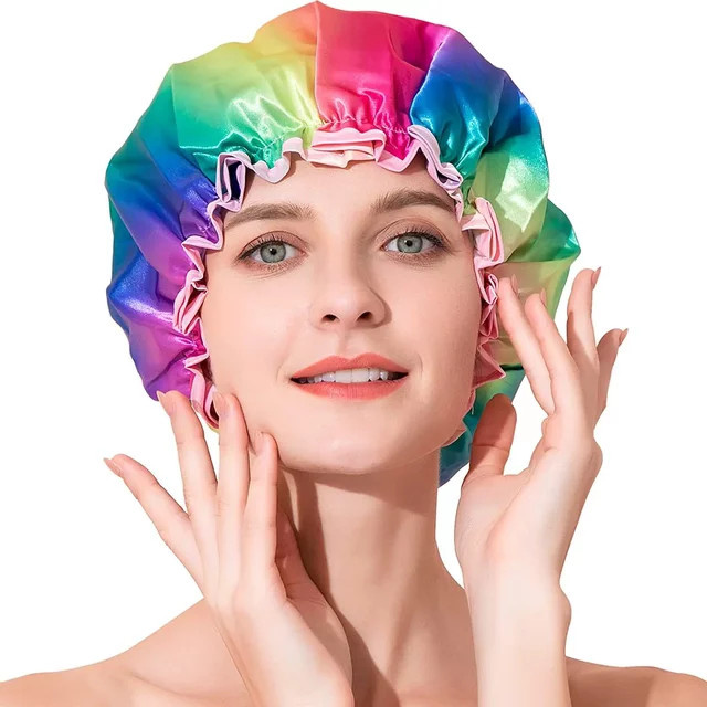 Duschhaube aus Satin, doppelschichtig, wasserdicht, Unisex - Bild 1